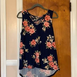 Criss-Cross Navy Blue Floral Swing tank